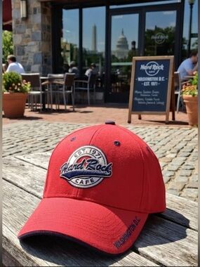 Hard Rock Cafe Washington DC Embroidered Red Blue Cap Hard Rock Graphic Logo